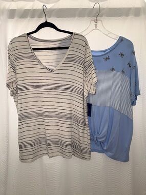 Apt. 9 Striped V-Neck Tee & No Boundaries Butterfly Knotted Blouse - XXL